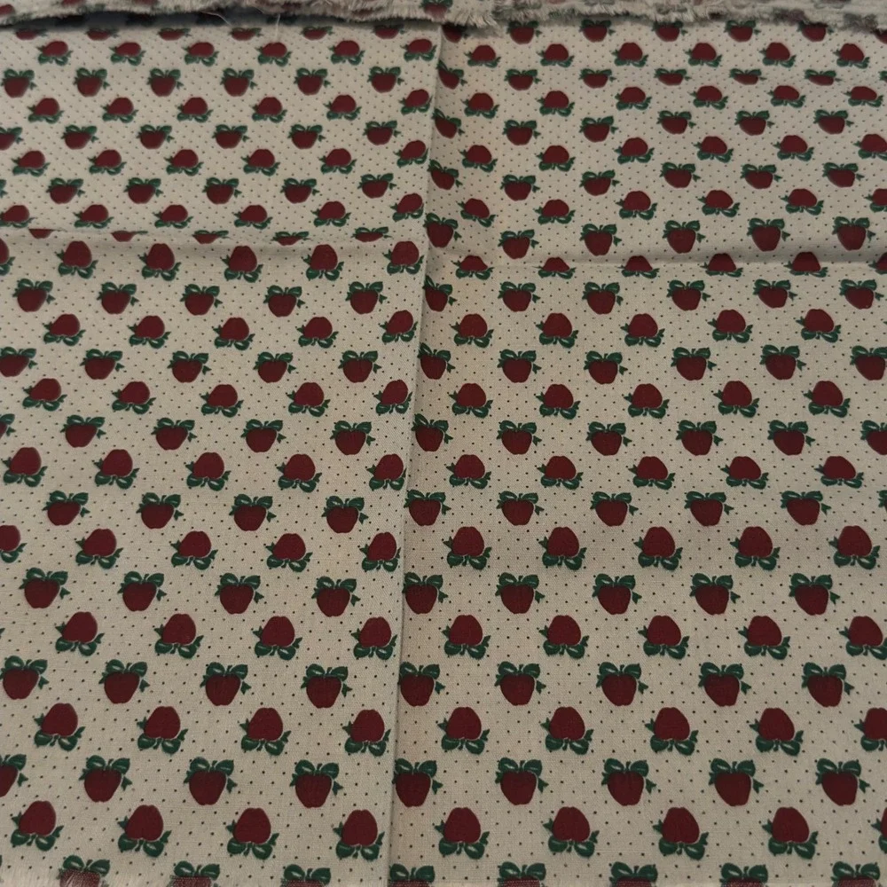 Vintage Style Gray Red Apple Print Frayed Edge Cloth Napkins Set of 6 Farmhouse
